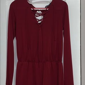 Maroon, Lace up Romper